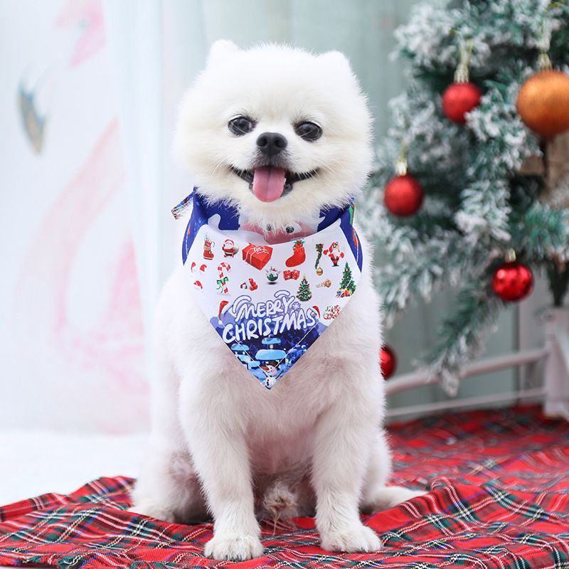 【100% Cotton 】Christmas Dog Bandana Reversible Triangle Bibs Scarf Cat Large Pets Accessories