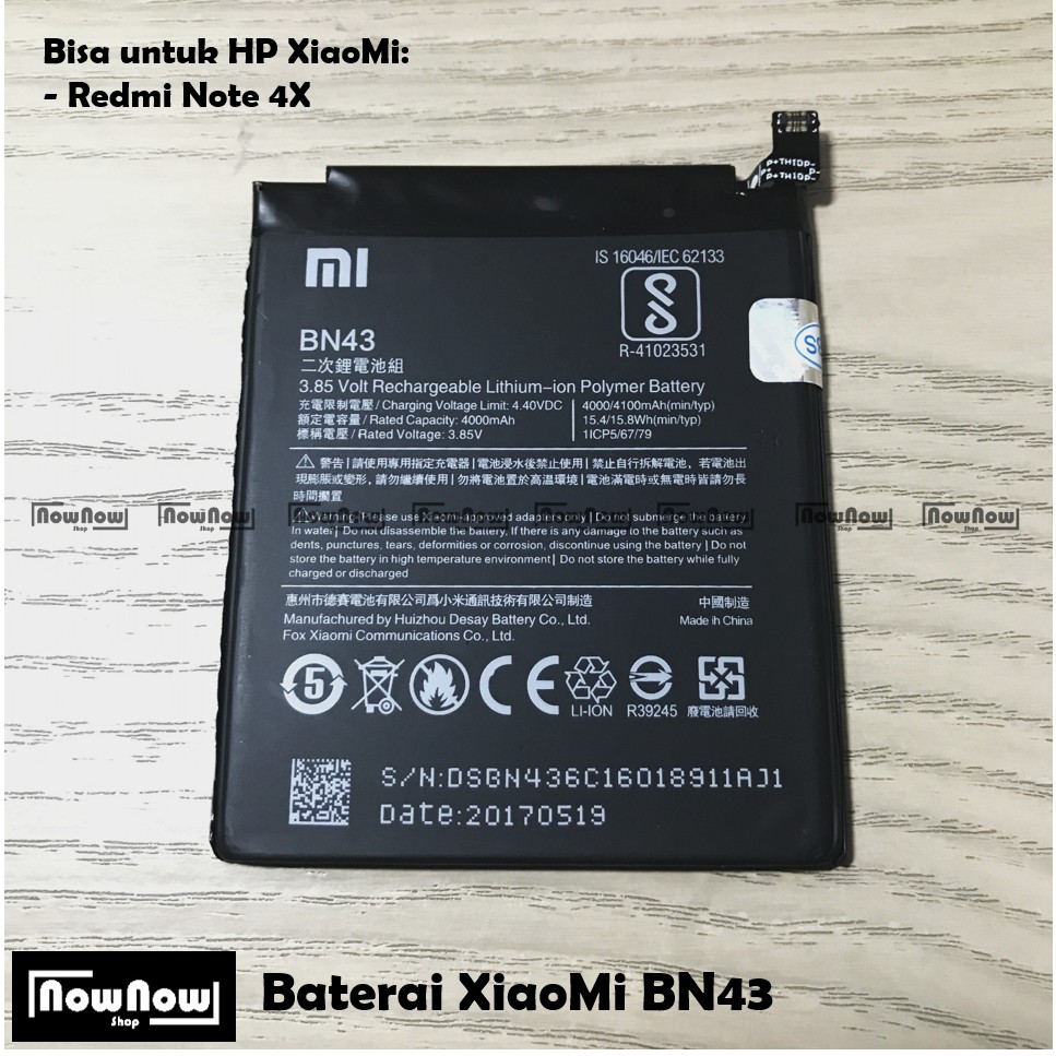 Baterai XiaoMi Redmi Note 4X Snapdragon BN43 Original Batre Batrai Battery HP