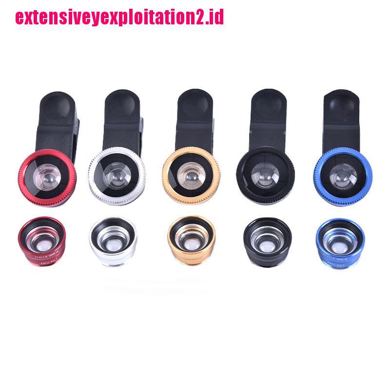 &lt; E2id &amp; &gt; Lensa Kamera Fisheye 3 In 1 + Wide Angle + Makro Untuk Handphone