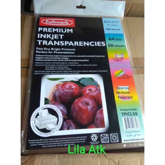 

Fullmark Premium Inkjet Transparencies A4