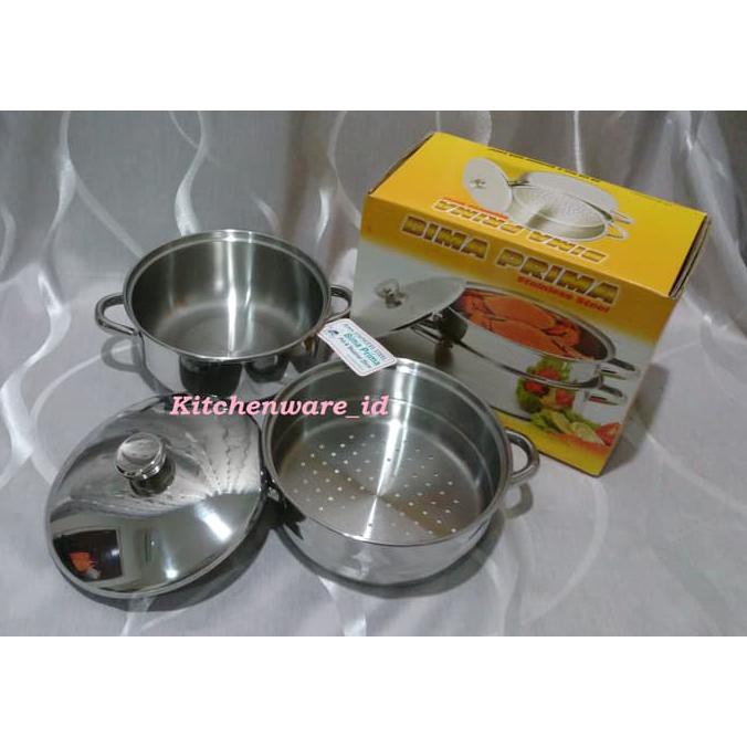 Panci Bima Stainless Steel Pot & Steamer 20 Cm / Kukusan 2 Susun