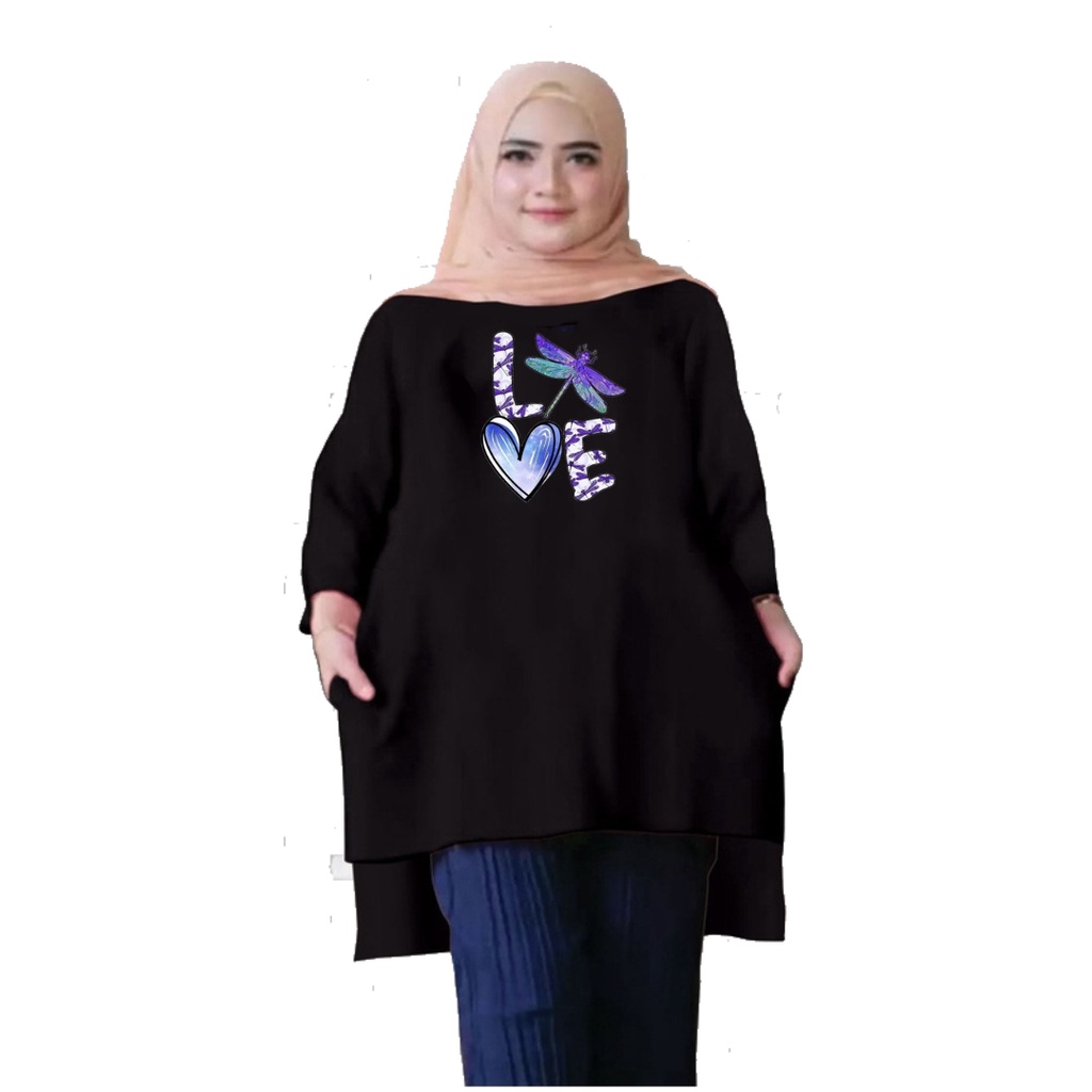 Tunik Atasan Wanita Jumbo LOVE XL-XXL/Baju Muslim/Blouse Jumbo