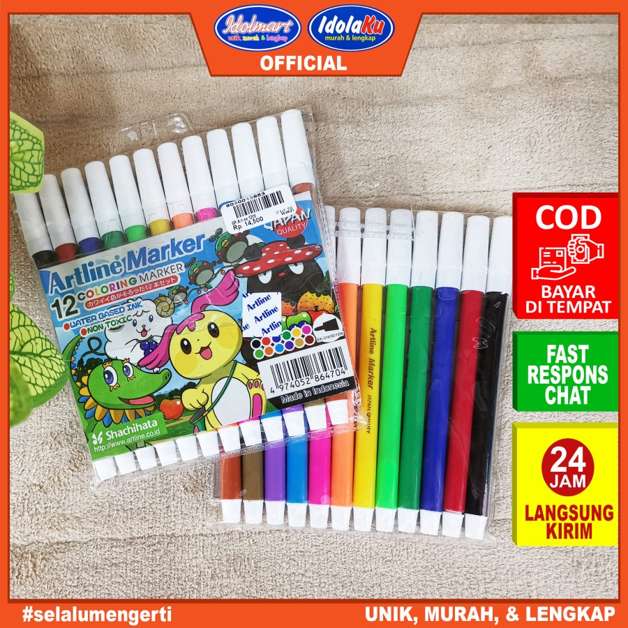 IDOLMART Artline Spidol 12 warna - Spidol artline kecil 12 warna (set) Idolmart Surabaya