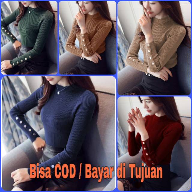 [ COD ] Button knit #HZR / baju rajut import / baju rajut cewek / baju rajut cewek lengan panjang