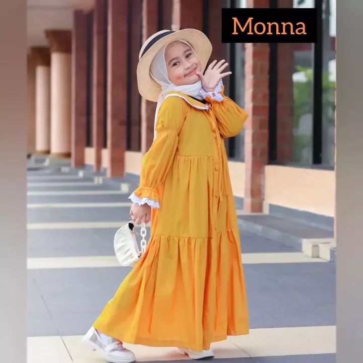 MONNA MIDI KIDS DRESS BO KATUN RAYON LD 96 CM PB 110 CM 8-10 TAHUN DAPAT GAMIS BAJU ANAK KEKINIAN SIMPLE , LUCU , DAN NYAMAN DI PAKAI