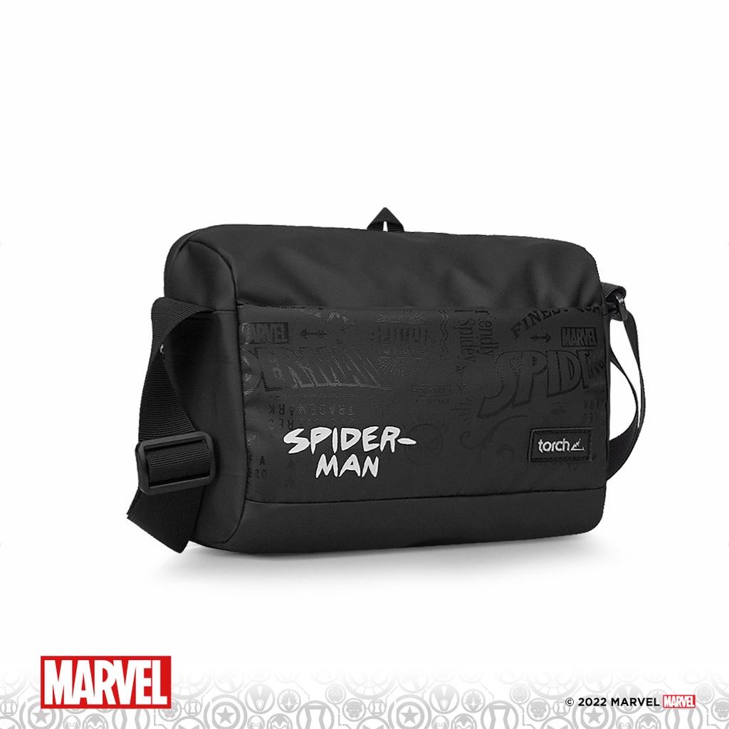 TORCH Depok Spider-Man 2 White Typography Torch Meguro Sling Bag 3 Liter Black