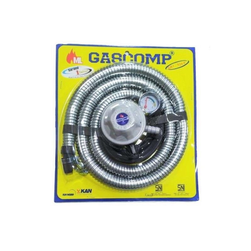 TERMURAH REGULATOR DAN SELANG GAS GASCOMP GRT924E - GRT-924E [SNI / REGULATOR SELANG GAS / Regulator Gas Murah / Selang Gas + Regulator