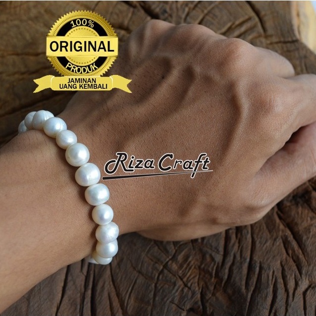 Gelang Pria Wanita Batu Mutiara Putih Asli Lombok Air Tawar Natural