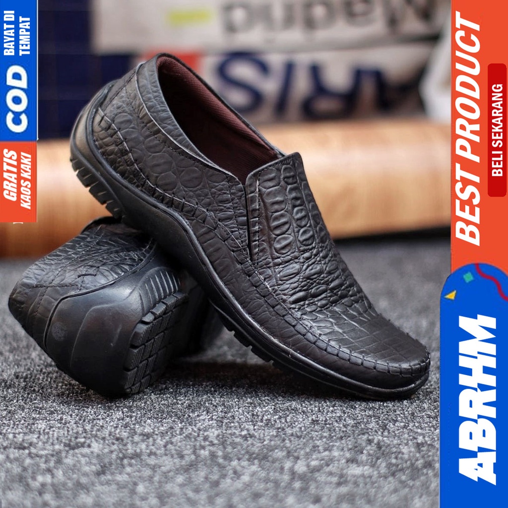 Abrhm Croco - Sepatu Formal Pria Pantofel Kulit Asli