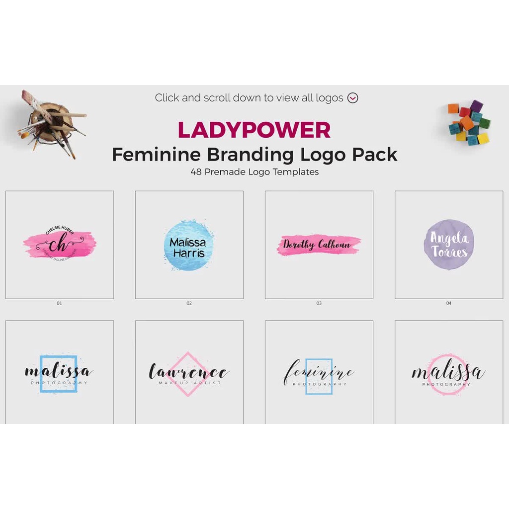 140 Feminine Branding Logo Bundle - Photoshop &amp; Illustrator