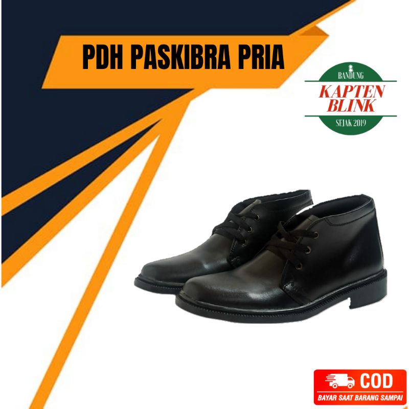 Sepatu PDH Pantofel Pria Paskibra Dinas TNI Security Satpam Kantoran Bahan Kulit Hitam Doff Premium