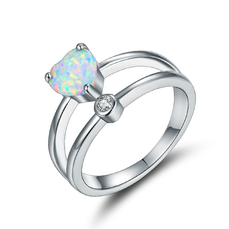 New jewelry heart-shaped glossy layered band effect opal ring