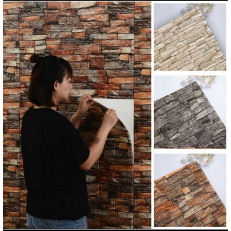 WALLPAPER 3D FOAM BATU ALAM ORI NYATA-TEBAL