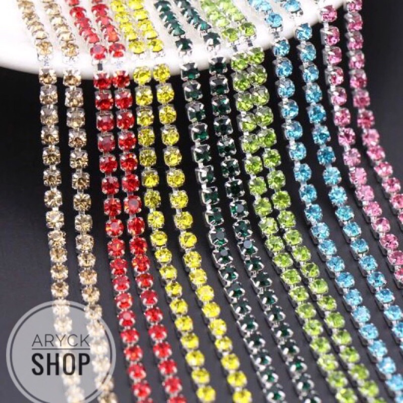 GROSIR ROLL DIAMOND RENTENG Baru rapat SS6 2mm 10yard Rhinestone Chain Diamond Rantai Bahan tasbih juntai