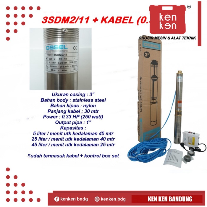 Mesin Pompa Submersible 3 Inch 1/3 PK Pompa Celup 3" 0,33 HP Sibel 3"
