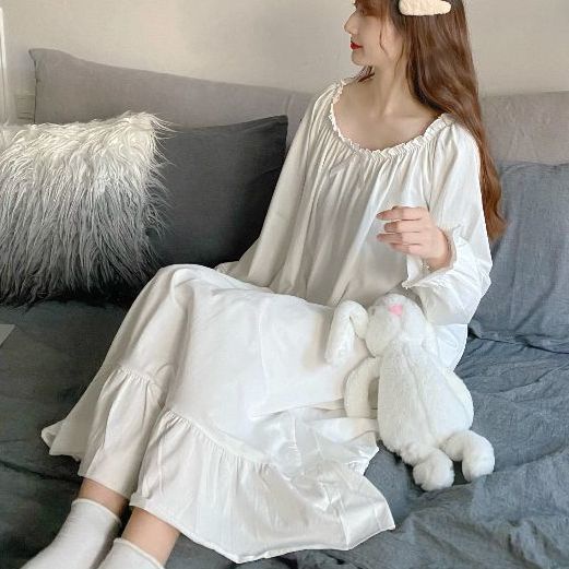 Suhao Piyama Musim Semi Musim Gugur Rok Tidur Manis Lengan Panjang Putri Gaya Siswa Cantik Net Red Slim Korea Gaun