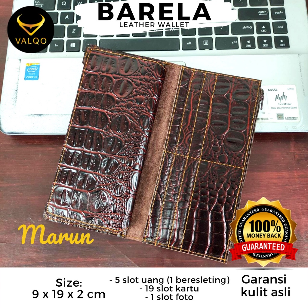 [VALQO] Dompet kulit BARELA Kulit Sapi motif Buaya untuk Pria Wanita Cewek Cowok COD