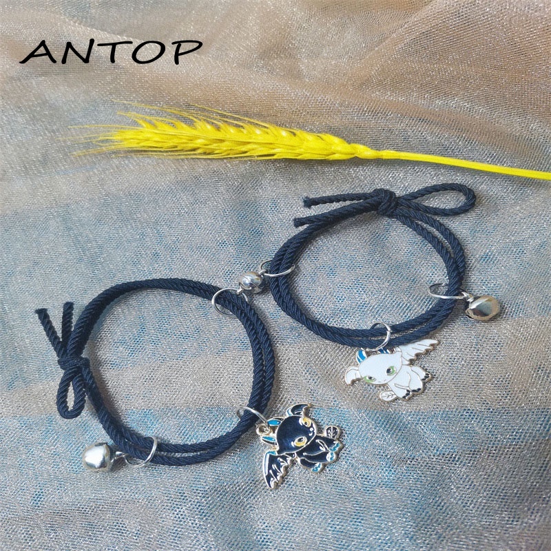 2Pcs Gelang Couple Magnet Gelang Kapel Elastis Pasangan Pria Dan Wanita Kartun Dikepang Tali Tangan Rambut ANTOP