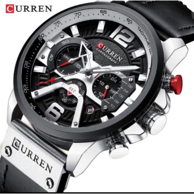 CURREN 8329 Jam Tangan Pria Tali Kulit Chrono Aktif