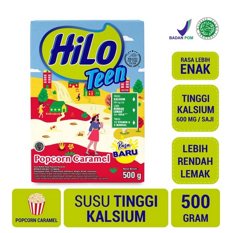 

HiLo Teen Popcorn Caramel Box 500gr/ Susu Tinggi Kalsium Lebih Rendah Lemak/ Rasa Baru