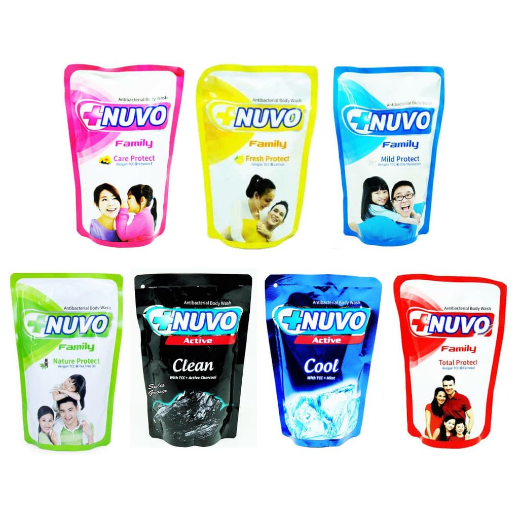 Sabun Mandi Cair Nuvo BODY WASH Refill POUCH 60ml &amp; 250ml anti bacterial 60 ml 250 ml Family Wings