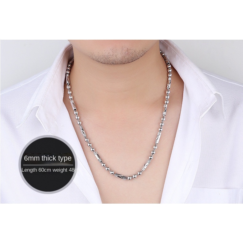 Kalung Rantai Manik-Manik Bola Heksagonal Bahan Stainless Steel 925 Untuk Pria