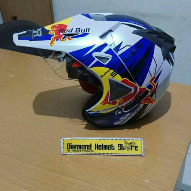 Helm cross supermoto JPR Cross Redbull White Blue Glossy