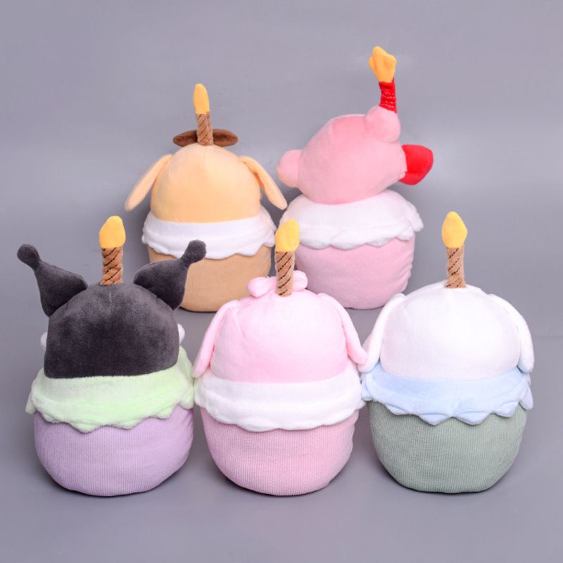 Ready Stock !!! New Sanrio Cartoon Birthday Cake Shape Kuromi Melody with Musical Candle Plush