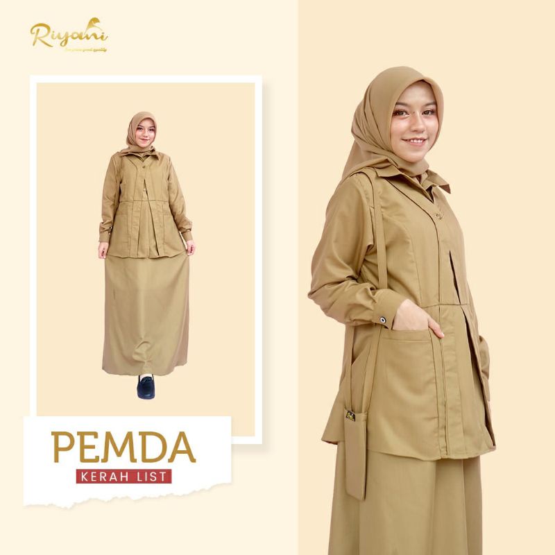 Gamis Khaki - Gamis Pemda - Seragam Pemda - Seragam Guru - Gamis Pemda New Model Ori by Riyani