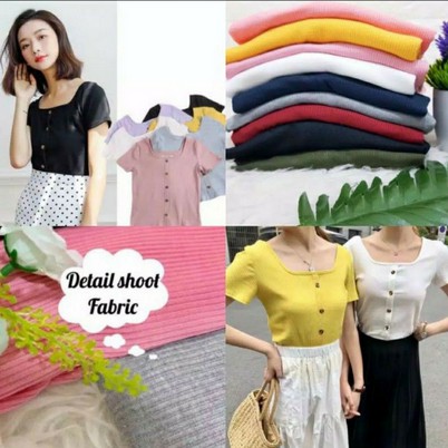 ilook | Keiko Button Top RIB | Baju Wanita Crop Top - Fit to L-1