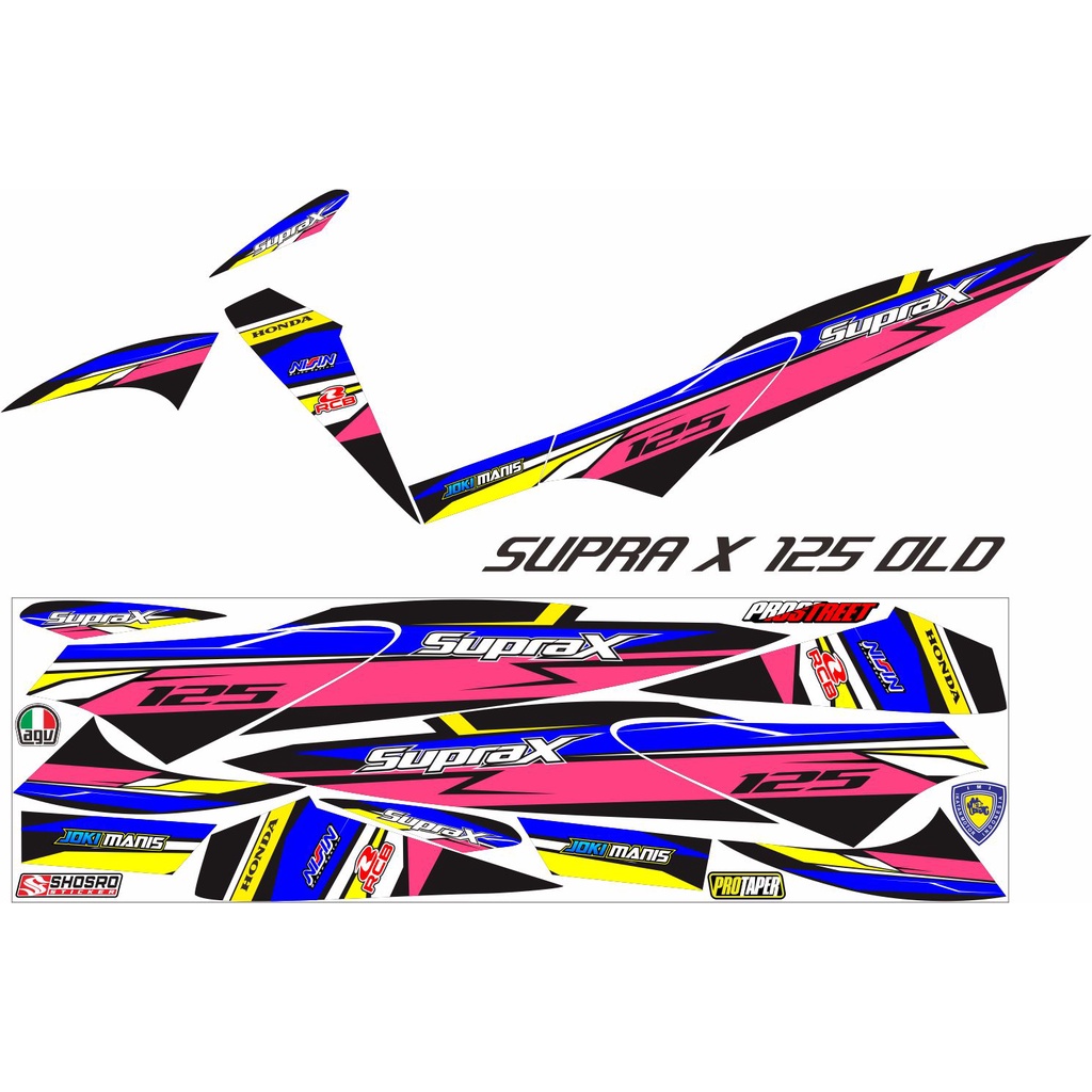(COD) STIKER STRIPING VARIASI BUAT BODY MOTOR HONDA SUPRA X OLD 125 MOTIF RACING VARIASI SIMPLE S1