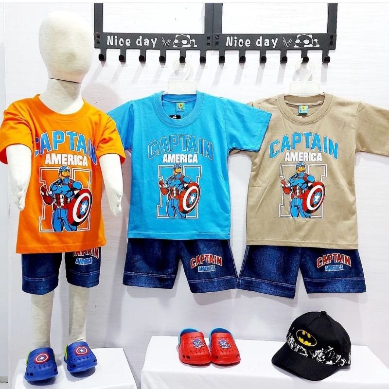 setelan anak laki laki dalmal cap america sablon