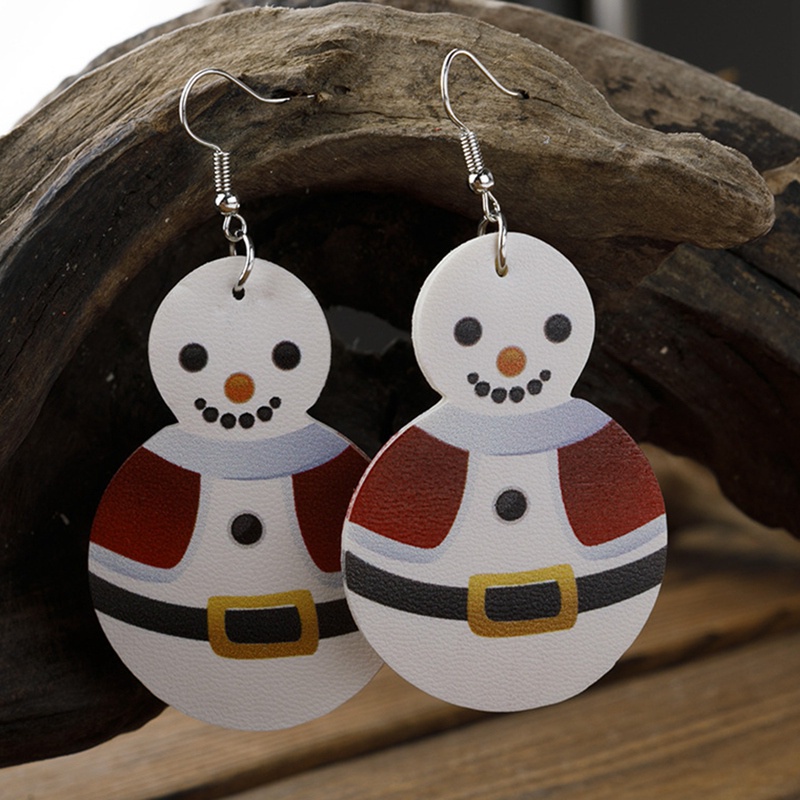 Fancyqube Fancycube Anting Bentuk Snowman Natal Bahan Kulit Pu