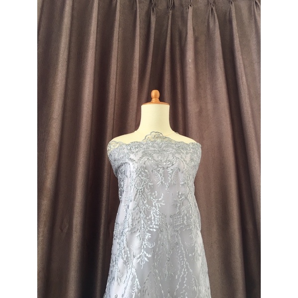 Kain Bahan Kebaya Premium Motif Etnik Tile Bordir Madeline Warna Silver
