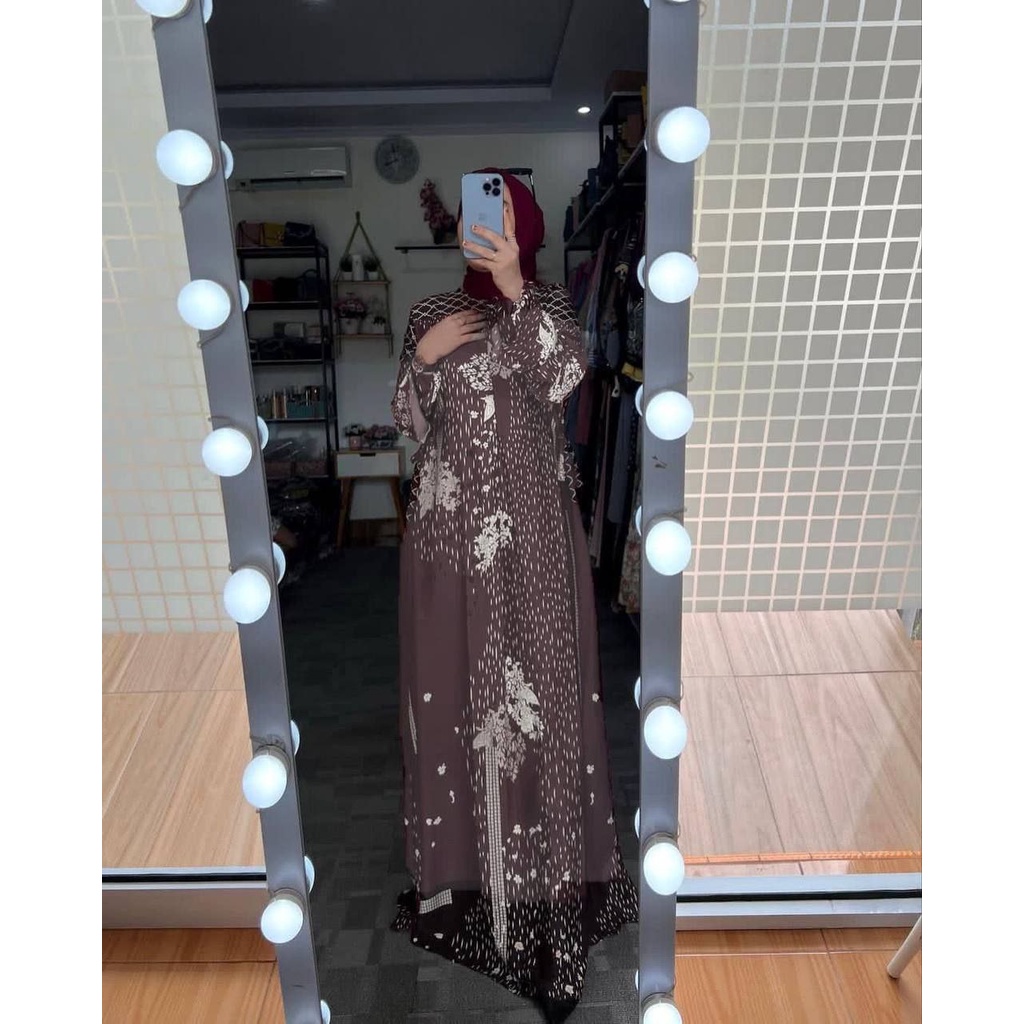 Gamis Hujan  - Gamis Terbaru Maxmara Lux  Premium Dress Wanita Lengan Lonceng Maxi Dress Tali Chibi Kekinian LD 110 cm