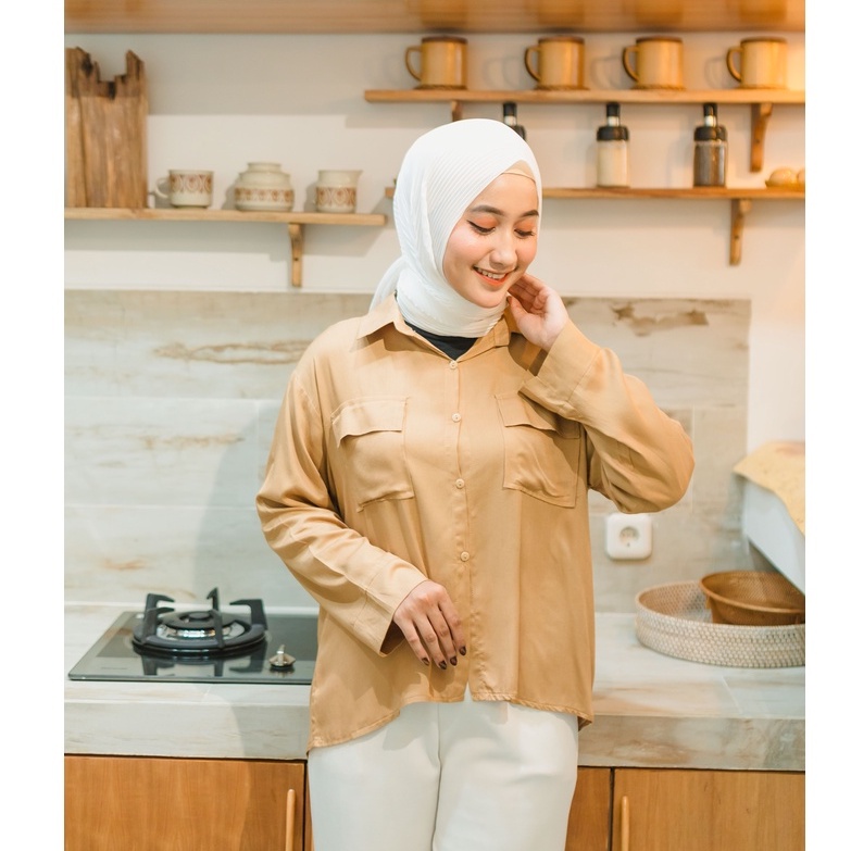 (MSB) KEMEJA ATASAN BLOUSE REMANIA POCKY DAILY SHIRT OVERSIZE JUMBO