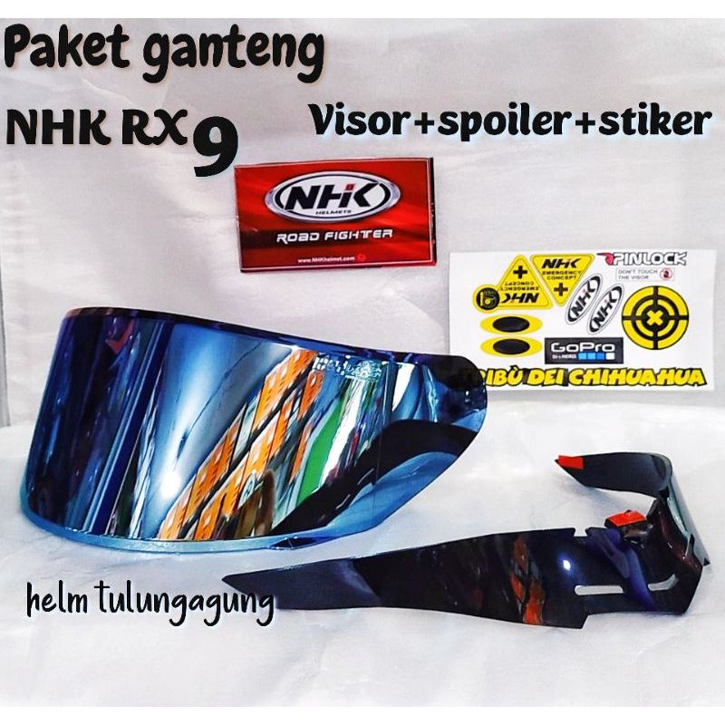 Paket Flat visor + Spoiler NHK RX9 +stiker iridium , blue. Dark smoke, / stiker visor