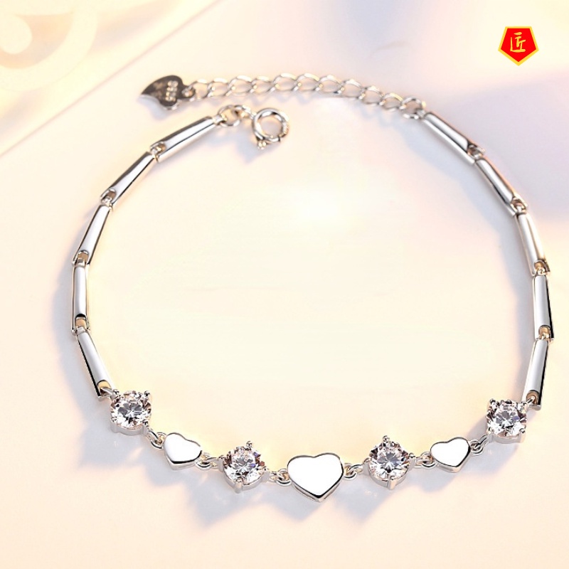 [Ready Stock]Elegant Romantic Heart-Shaped Inlaid Diamond Bracelet