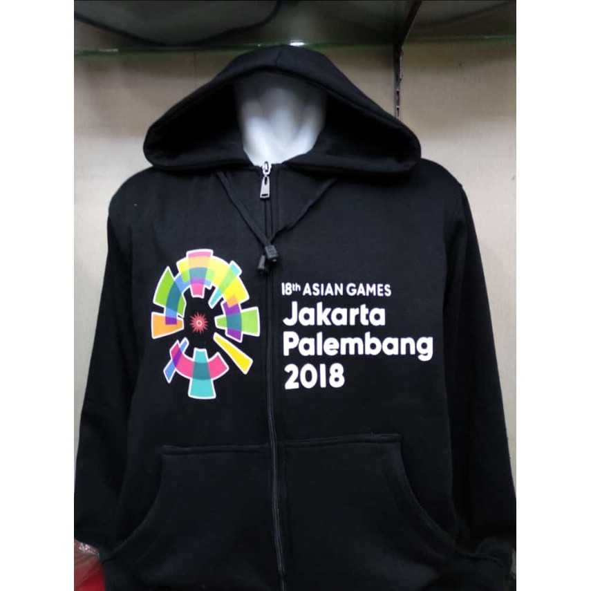 jaket hoodie zipper asian games 18 jakarta palembang 2018 full hitam