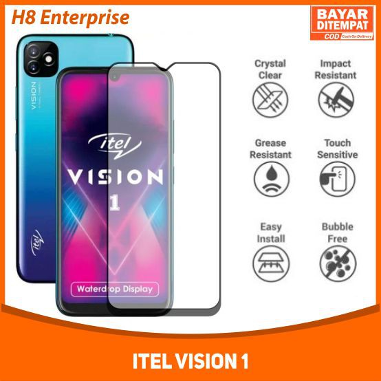 Tempered Glass 9D For iTel Vision 1 Tempered Glass Full Layar Full Cover Full Glue