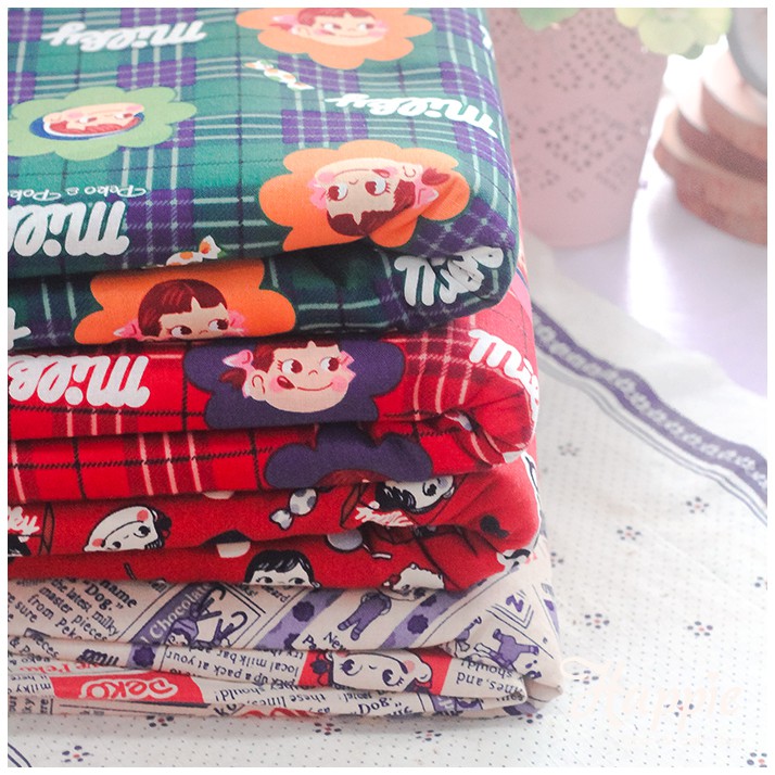 [R121-003] Peko & Poko Fabric, kain katun impor, cotton fabric DIY, bahan tas, bahan dompet
