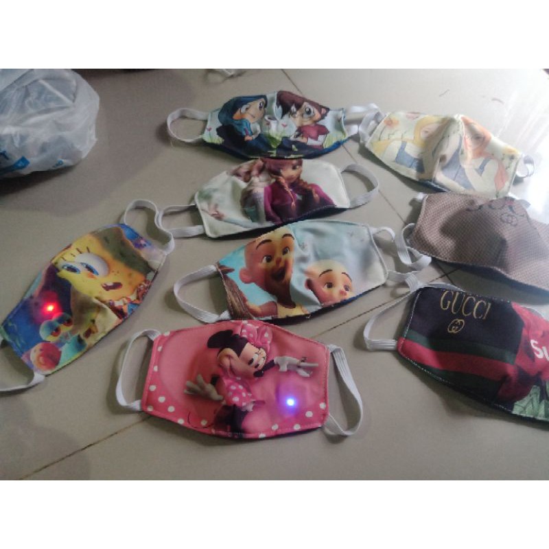 masket anak LED masker 2 lapis print gambar lucu