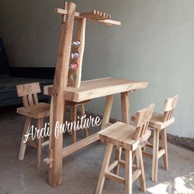 Mini bar minimalis meja makan cafe bahan kayu trembesi meh suar solid tanpa sambungan meubel jepara