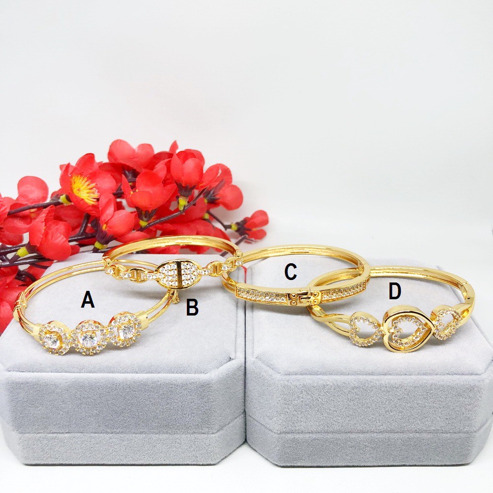 Gelang Bangle Kolong Xuping Lapis Emas Asli Love Bola Kotak Batu Mata Putih - BB308