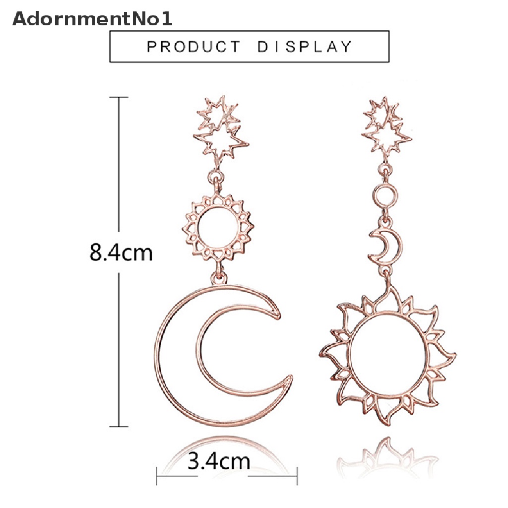 (AdornmentNo1) Anting Tusuk Gantung Asimetris Desain Bintang / Bulan / Matahari Gaya Boho Untuk Wanita