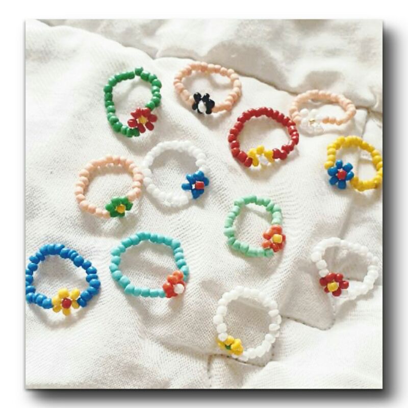 Cincin mute Bunga / Candy Glow Road Lamp Fan's Beads Ring /Cincin manik manik