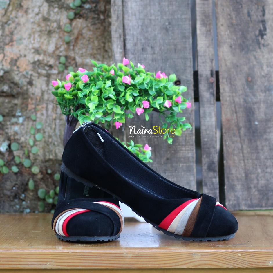 0AA✔ Sepatu Black Panda Rainbow - Merah / Sepatu Balet Trendy Bestseller
