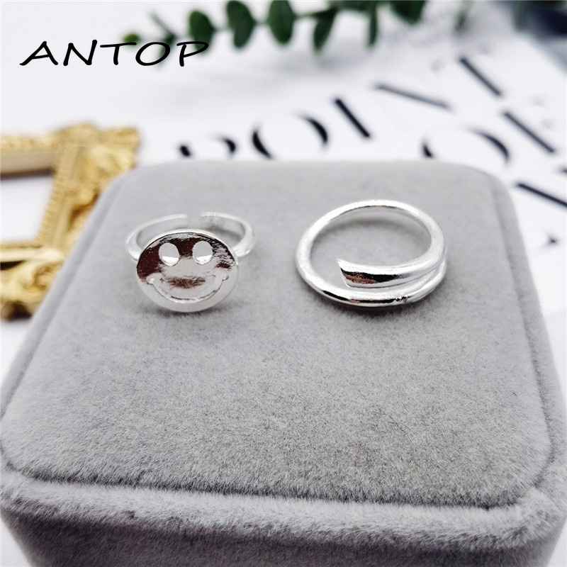 Korea Pribadi Wajah Tersenyum Bulat Merek Cross Pembukaan Cincin Wanita Sederhana Fashion Pribadi Ins Jari Telunjuk Cincin  ANTOP