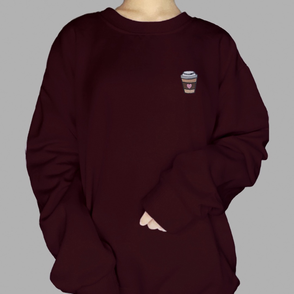 BORDIR SWEATER WANITA A CUP OF LOVE COFFEE - ATASAN KEKINIAN PREMIUM