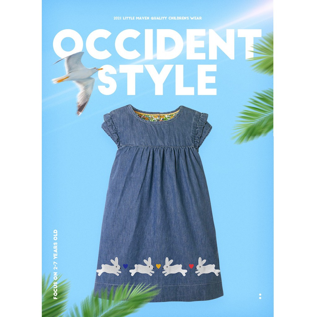 Baju Pakaian Dress Fashion Anak Perempuan LITTLE MAVEN COTTON JEANS BLUE RABBIT S1030